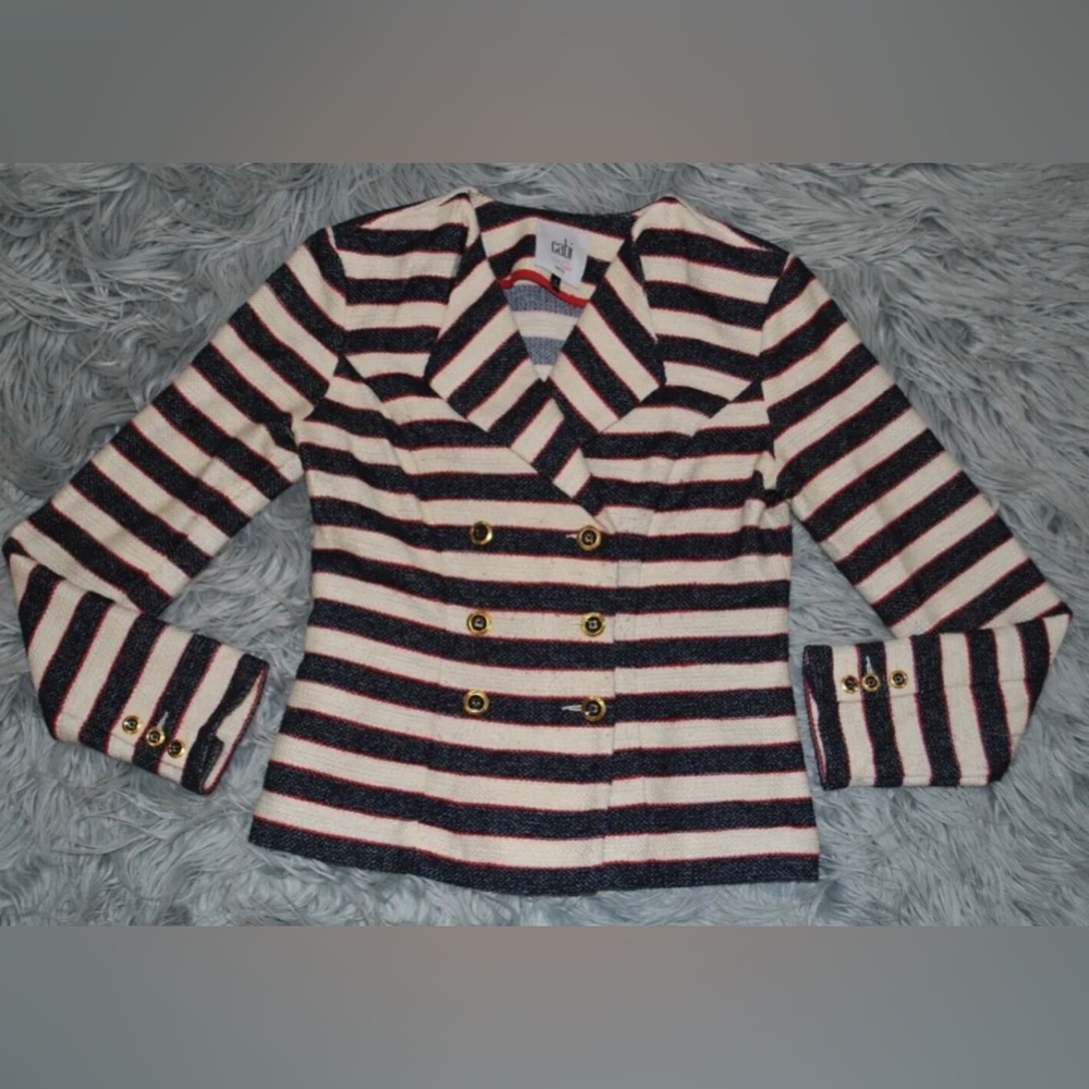CABI Love Carol Collection 5094 Navy Red Cream Stripe Nautical Jacket 2 - Picture 2 of 4